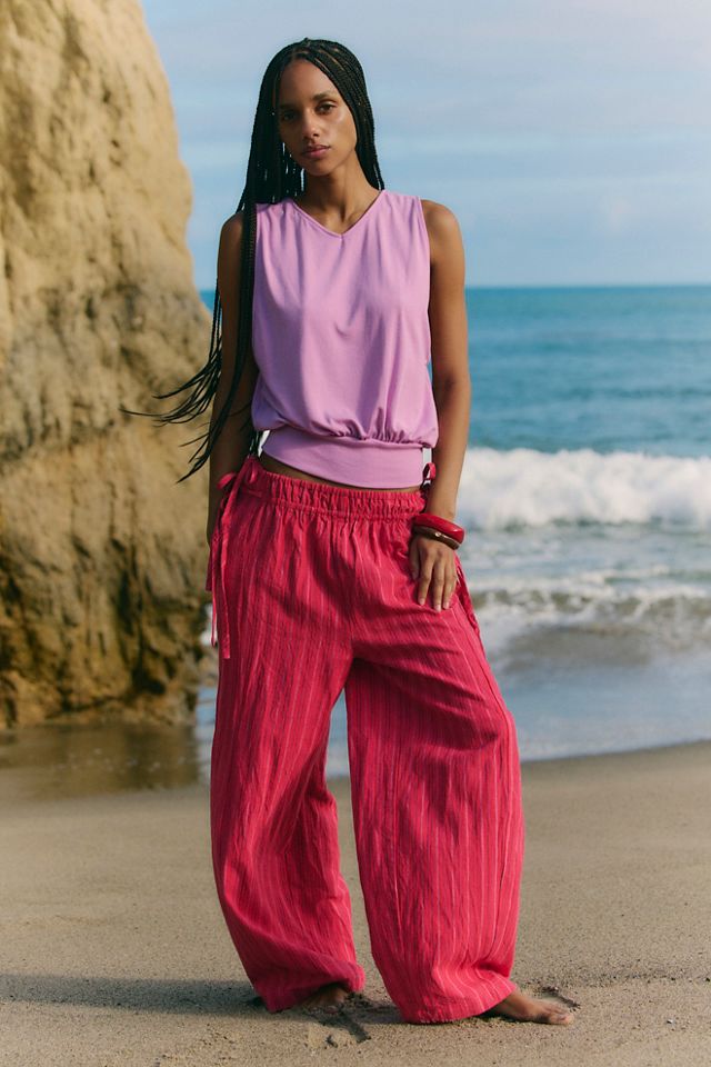 Sun Dazed Cotton-Linen Striped Pants | Free People