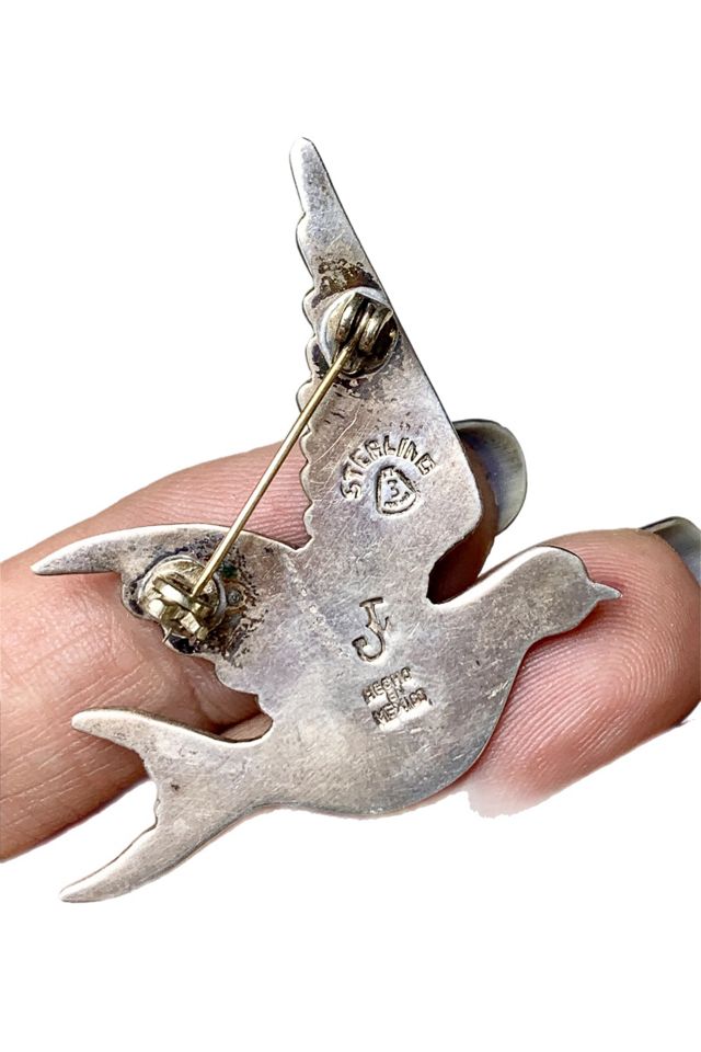 Vintage Sterling + Enamel Swallow Pin Bird Brooch Selected by Lux Revival #1