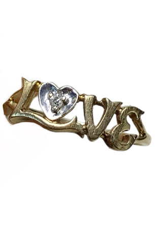 Vintage 14k Gold “Love” Ring with Diamond Chip Selected by Lux Revival