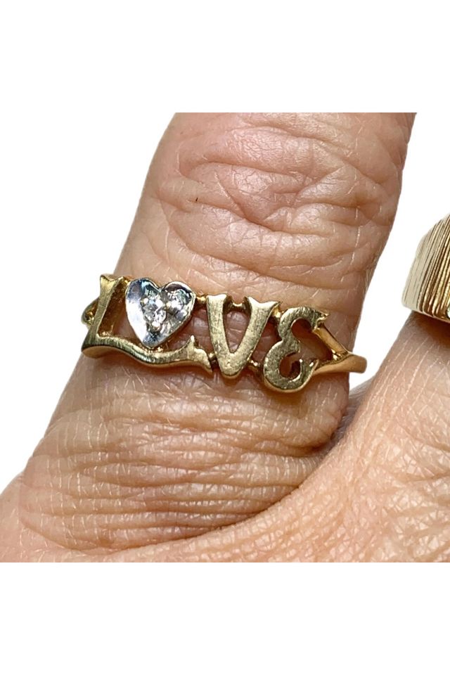 Vintage 14k Gold “Love” Ring with Diamond Chip Selected by Lux Revival #1
