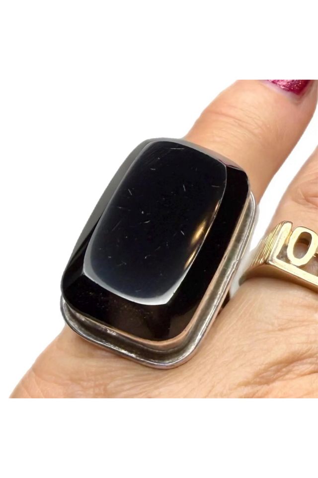 Vintage Sterling Silver + Faceted Onyx Ring Selected by Lux Revival #1