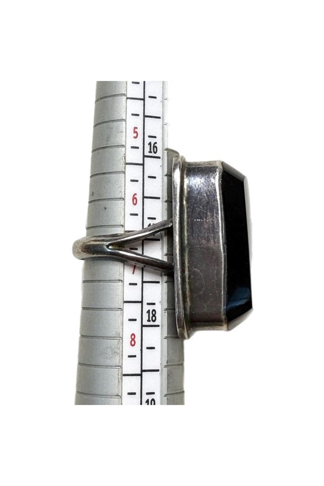 Vintage Sterling Silver + Faceted Onyx Ring Selected by Lux Revival #2