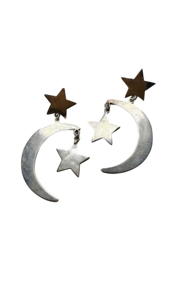 Vintage Sterling Silver Moon + Star Dangle Earrings Selected by Lux Revival