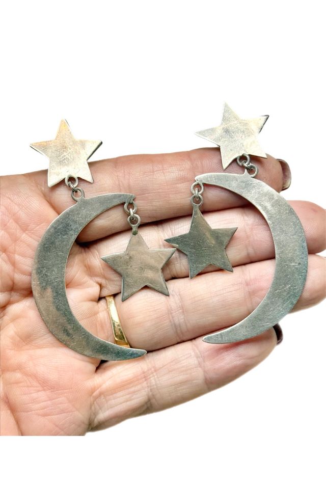 Vintage Sterling Silver Moon + Star Dangle Earrings Selected by Lux Revival #1