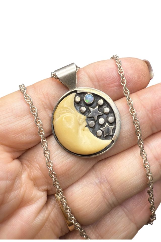 Vintage Sterling Man in the Moon Pendant Necklace Selected by Lux Revival #1