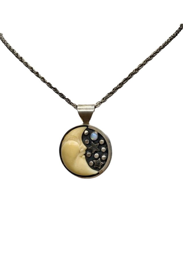 Vintage Sterling Man in the Moon Pendant Necklace Selected by Lux Revival #2