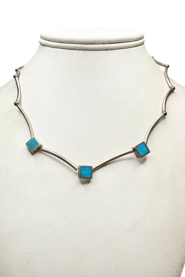 Vintage Southwestern Sterling Tube Necklace with Gemstones Selected by Lux Revival #2