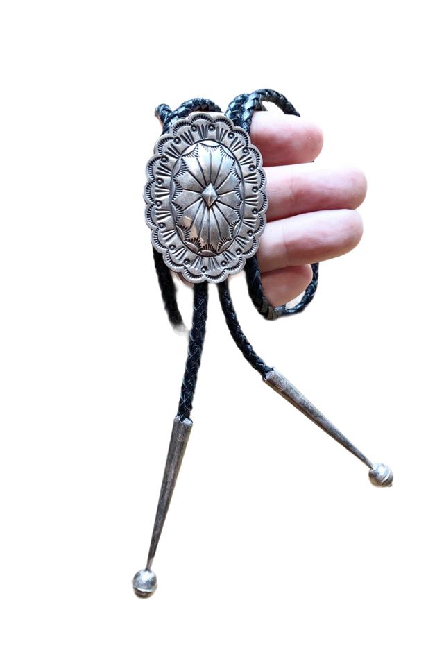 Vintage Sterling Silver + Leather Concho Bolo Tie Necklace Selected by Lux Revival #2