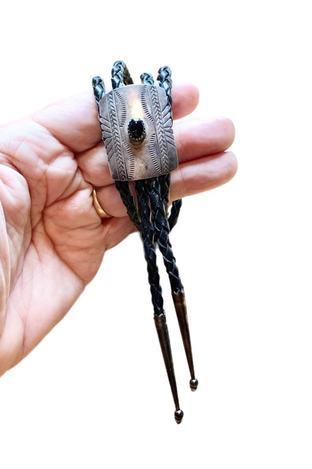 Vintage Sterling Silver + Onyx Concho Bolo Tie Necklace Selected by Lux Revival #2