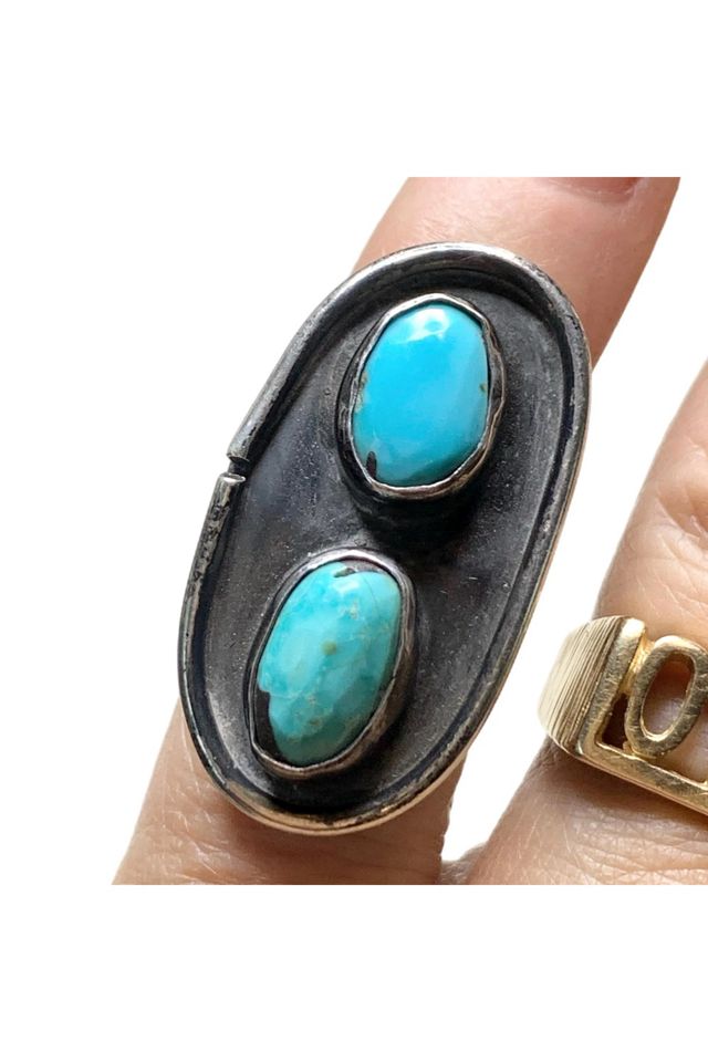 Vintage Sterling Southwestern Ring with Double Gemstones Selected by Lux Revival #1