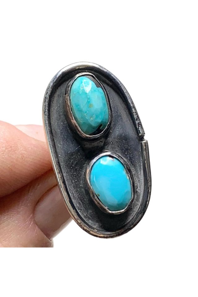 Vintage Sterling Southwestern Ring with Double Gemstones Selected by Lux Revival #3