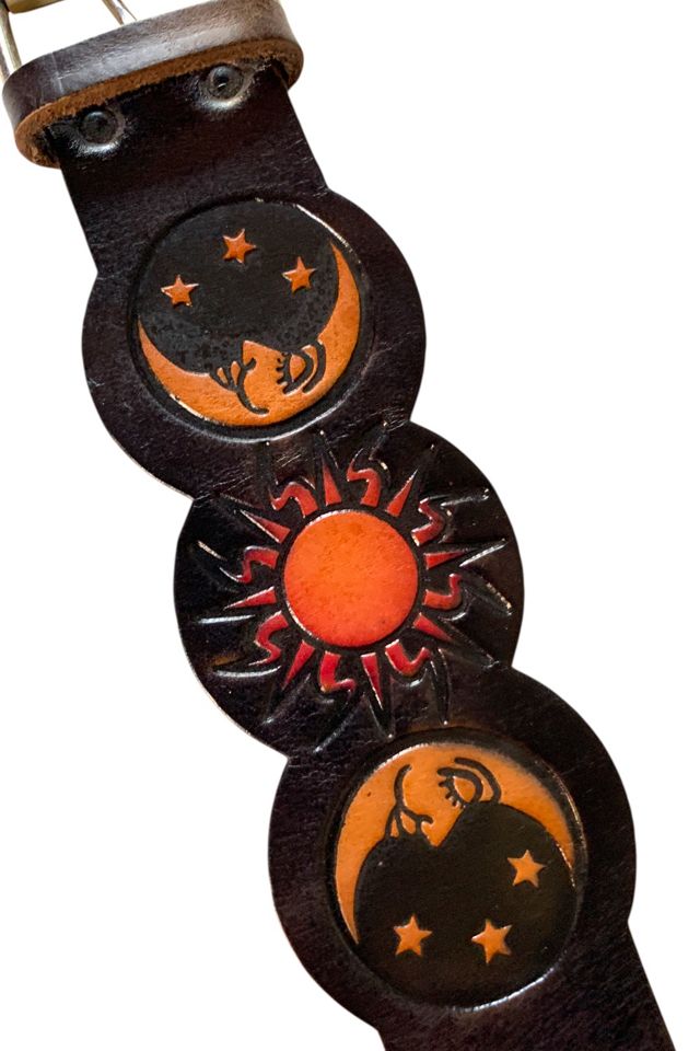 Vintage Tooled Leather Sun Moon Bracelet Selected by SharpLilTeeth #1