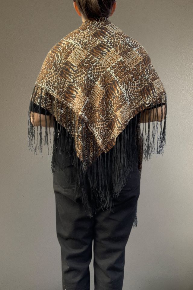 Vintage 1980s Sheer Fringed Leopard Print Scarf Selected by SharpLilTeeth #1