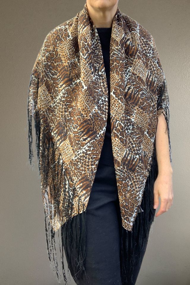 Vintage 1980s Sheer Fringed Leopard Print Scarf Selected by SharpLilTeeth #2