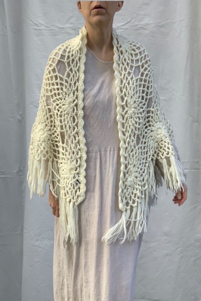 Vintage 1960s Fringed Crochet Shawl Selected by SharpLilTeeth #2