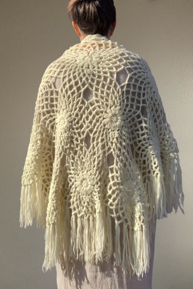 Vintage 1960s Fringed Crochet Shawl Selected by SharpLilTeeth #3