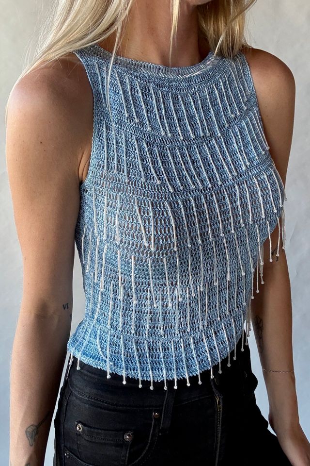 Pale Blue Beaded Crochet Top Selected by Wax Plant #2