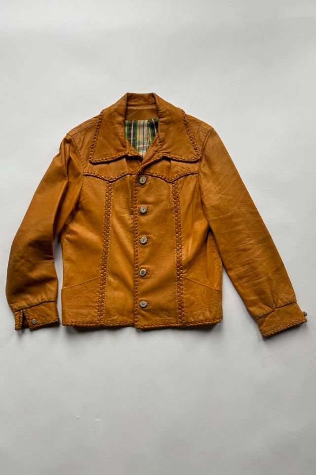 70s Tan Braided Trim Leather Jacket Selected by Wax Plant #1