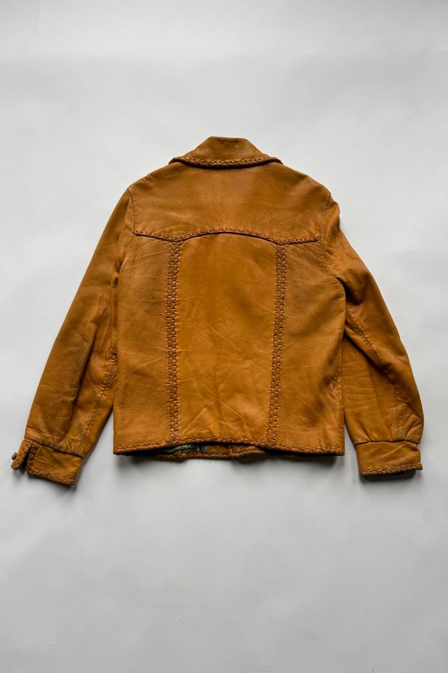 70s Tan Braided Trim Leather Jacket Selected by Wax Plant #3