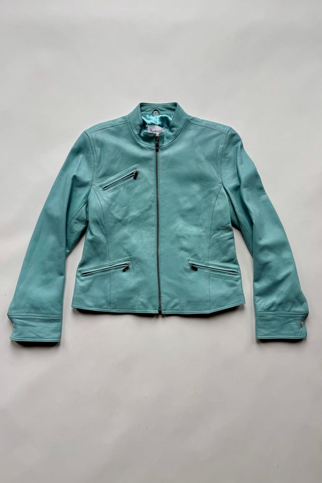 Y2k Turquoise Leather Jacket Selected by Wax Plant #1