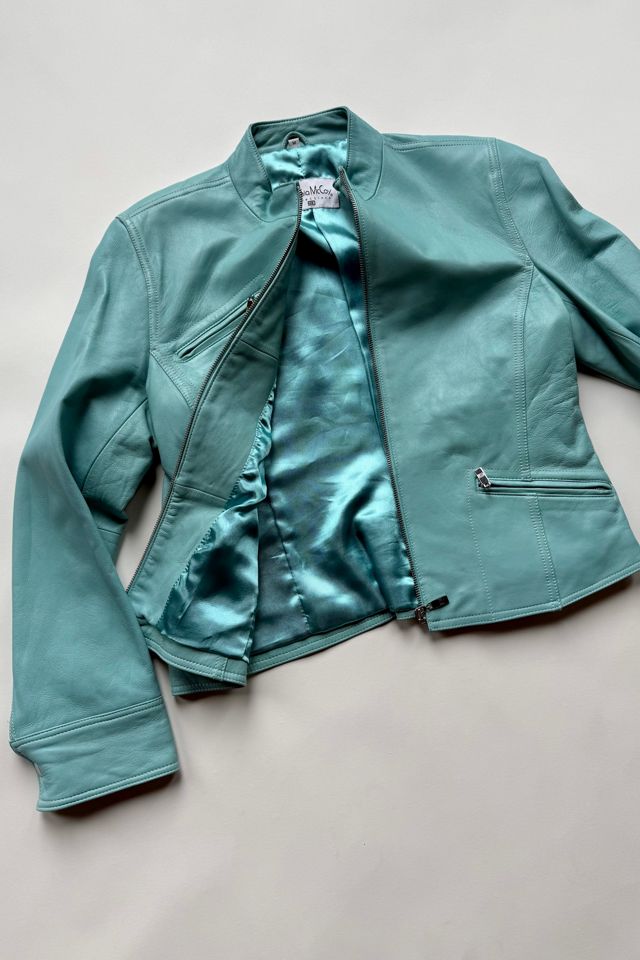 Y2k Turquoise Leather Jacket Selected by Wax Plant #2