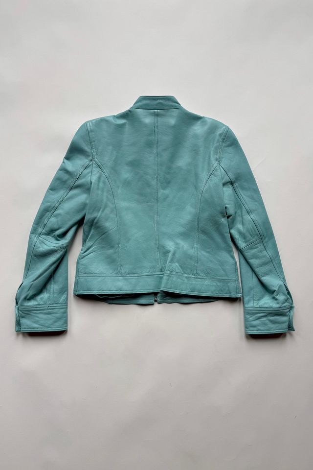 Y2k Turquoise Leather Jacket Selected by Wax Plant #3