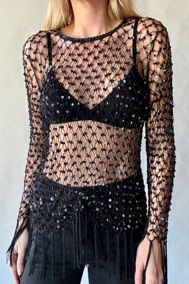 Black Crochet Sequin Top Selected by Wax Plant #2