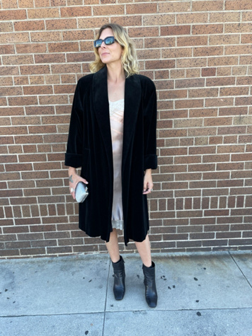 Vintage 1950's Black Velvet Trapeze Coat Selected by FernMercantile