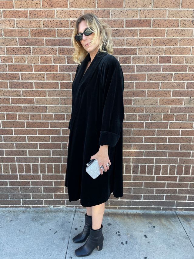 Vintage 1950's Black Velvet Trapeze Coat Selected by FernMercantile #1