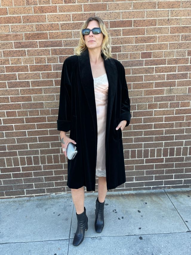 Vintage 1950's Black Velvet Trapeze Coat Selected by FernMercantile #2