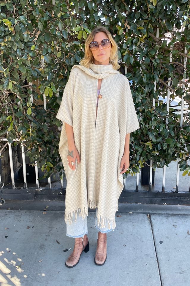 Vintage Grey Herringbone Wool Poncho Selected by FernMercantile #1