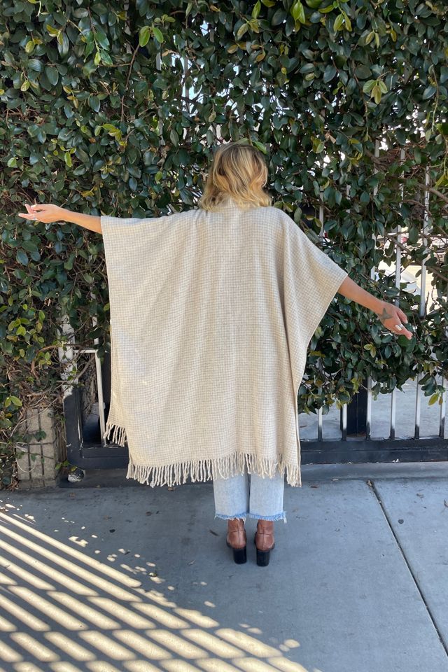 Vintage Grey Herringbone Wool Poncho Selected by FernMercantile #2