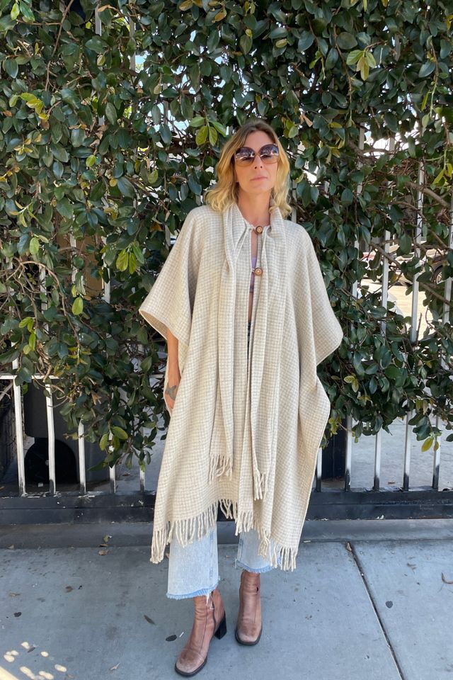 Vintage Grey Herringbone Wool Poncho Selected by FernMercantile #3