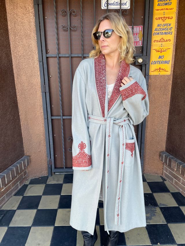 Vintage 1930's Kashmiri Embroidered Wool Robe Coat Duster Selected by FernMercantile #1