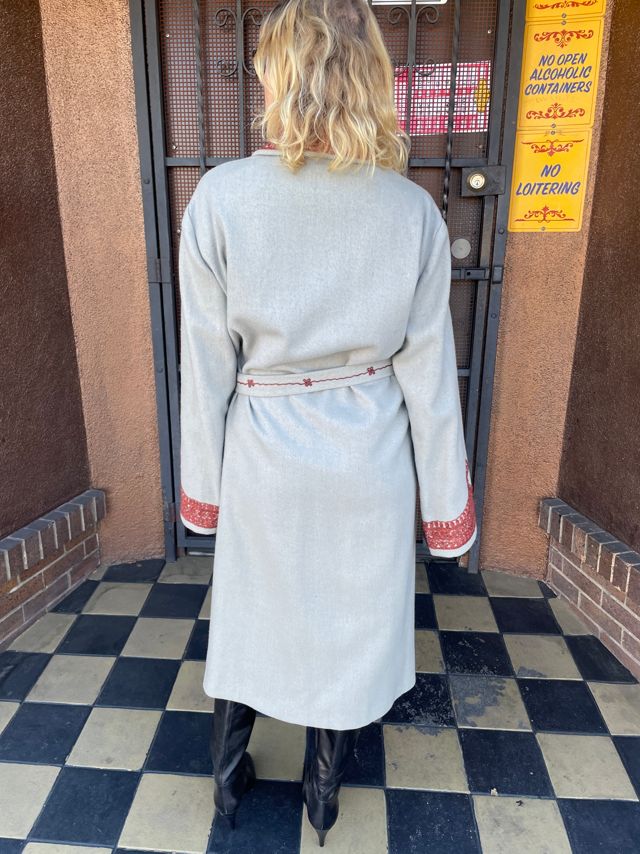 Vintage 1930's Kashmiri Embroidered Wool Robe Coat Duster Selected by FernMercantile #2