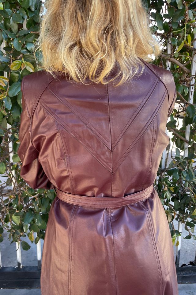 Vintage 1970's Burgundy Leather Trench Coat with Fleece Lining Selected by FernMercantile #2