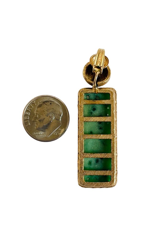 Vintage Ciner Carved Green Dangle Clip Earrings Selected by FernMercantile #2