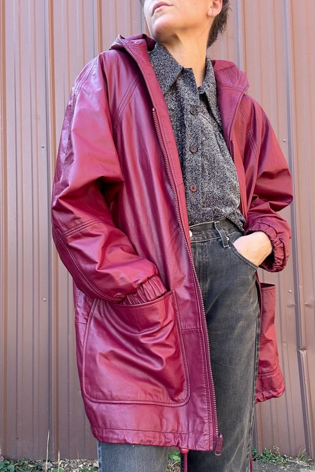 Vintage 1980s Raspberry Leather Coat Selected by Grievous Angel Vintage #1