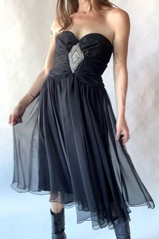 Vintage Black Chiffon Cocktail Dress Selected by Grievous Angel Vintage