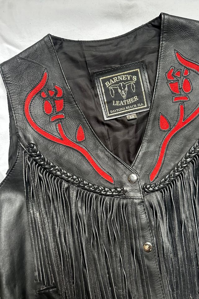 Vintage Rose Inlay Leather Fringe Vest Selected by Grievous Angel Vintage #3