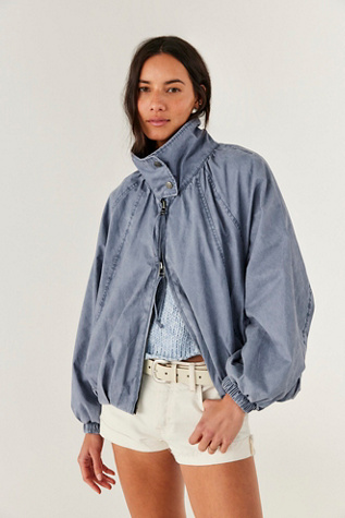 Chelsea Funnel-Neck Jacket by Free People in Blue, Size: M
