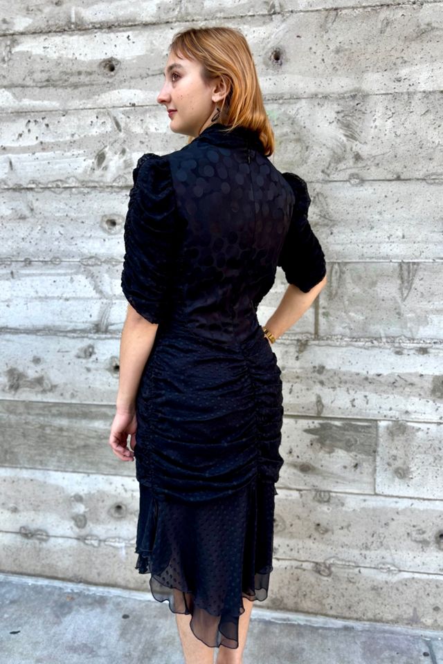 Vintage Black Ruffled Dot Dress Selected by Nomad Vintage #1