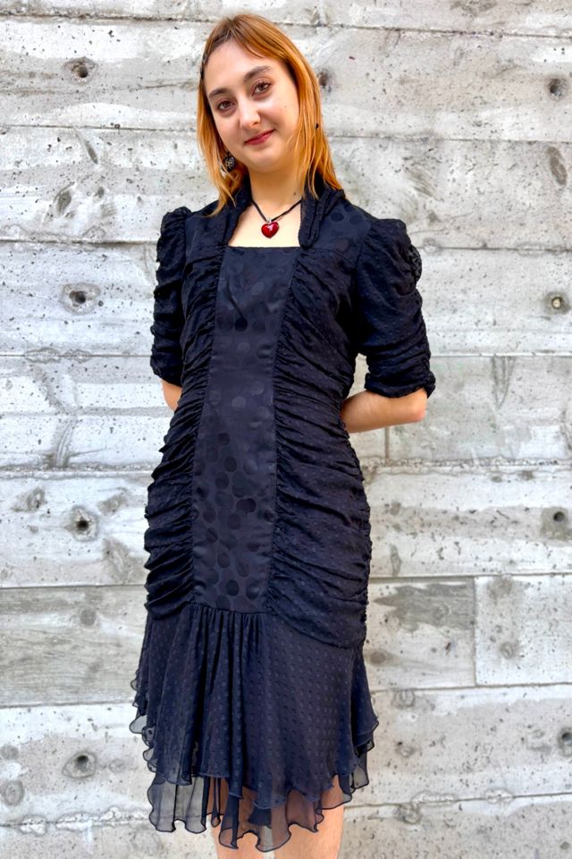 Vintage Black Ruffled Dot Dress Selected by Nomad Vintage #2