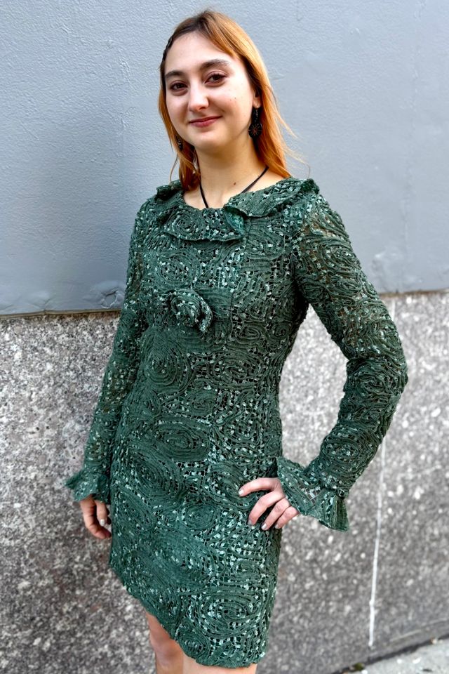 Vintage Anna Sui Olive Lace & Rhinestone Dress Selected by Nomad Vintage #3