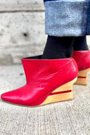 Vintage Michelle May Red Block Heel Wedges Selected by Nomad Vintage