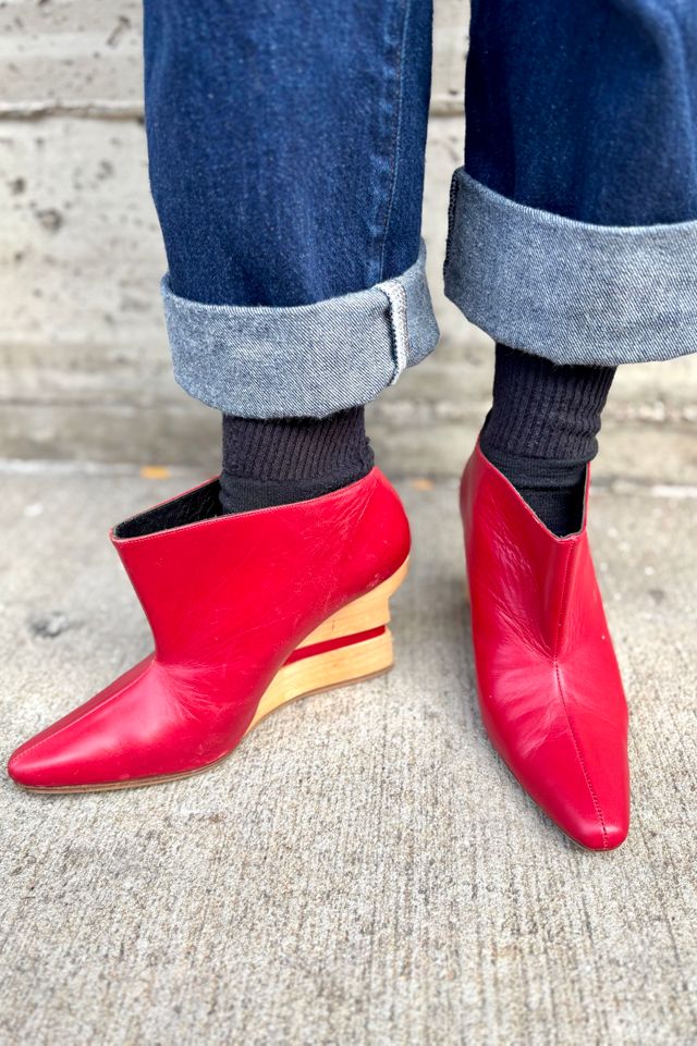 Vintage Michelle May Red Block Heel Wedges Selected by Nomad Vintage #2