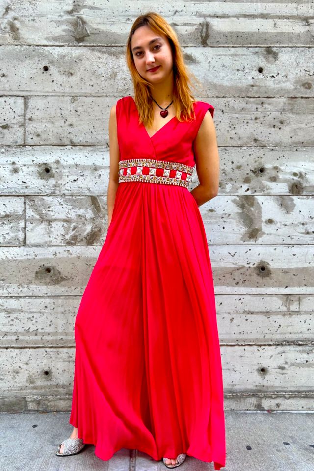 1960’s Red Rhinestone Encrusted Pleated Jumpsuit Selected by Nomad Vintage #1