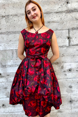 1950’s Vintage Rose Print Silk Bubble Dress Selected by Nomad Vintage