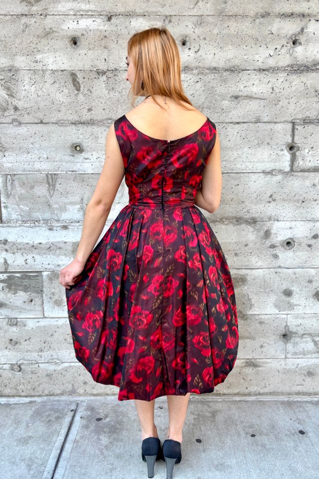 1950’s Vintage Rose Print Silk Bubble Dress Selected by Nomad Vintage #1