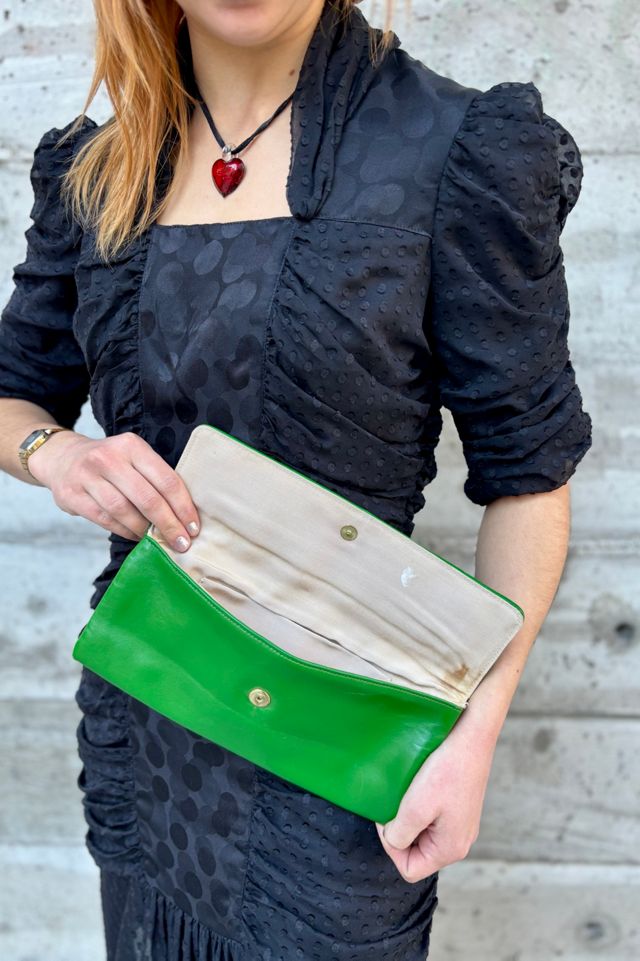 Vintage 1970’s Green Leather Clutch Purse Selected by Nomad Vintage #3